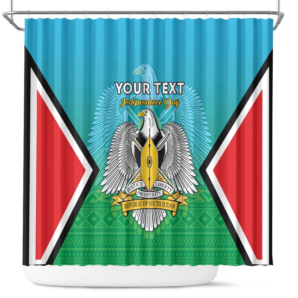 Personalised South Sudan Independence Day Shower Curtain Coat Of Arms With Flag Map