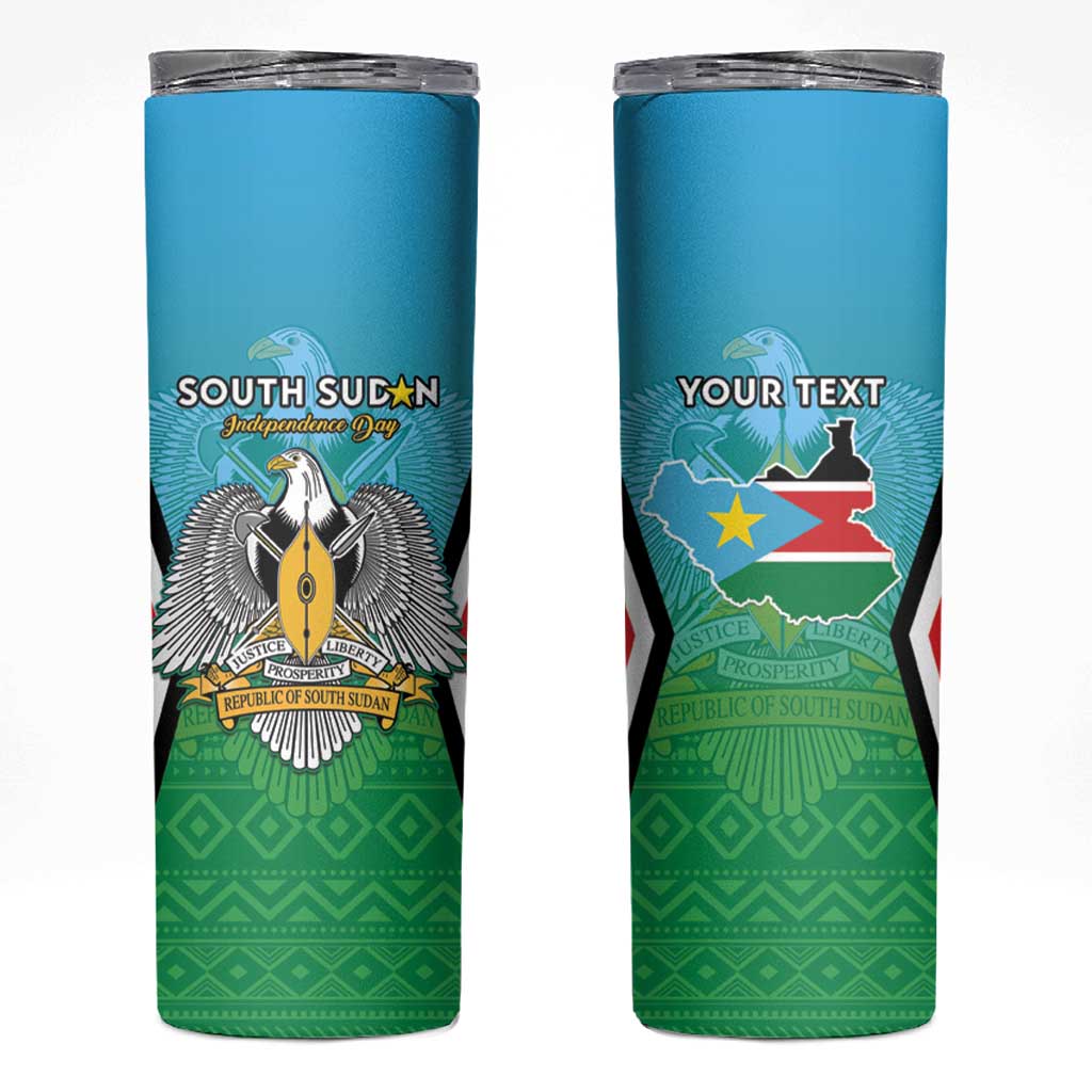 Personalised South Sudan Independence Day Skinny Tumbler Coat Of Arms With Flag Map - Wonder Print Shop