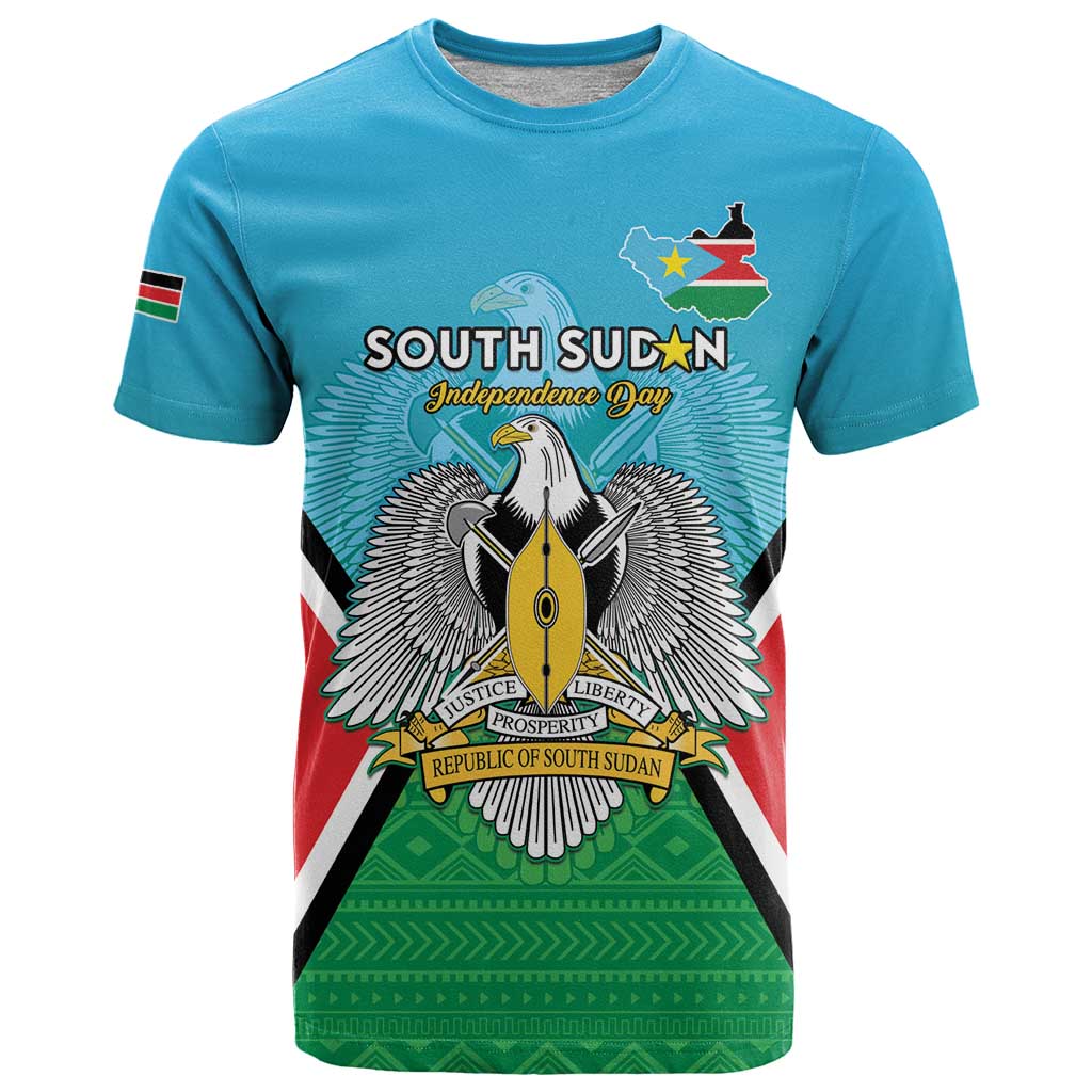 Personalised South Sudan Independence Day T Shirt Coat Of Arms With Flag Map - Wonder Print Shop