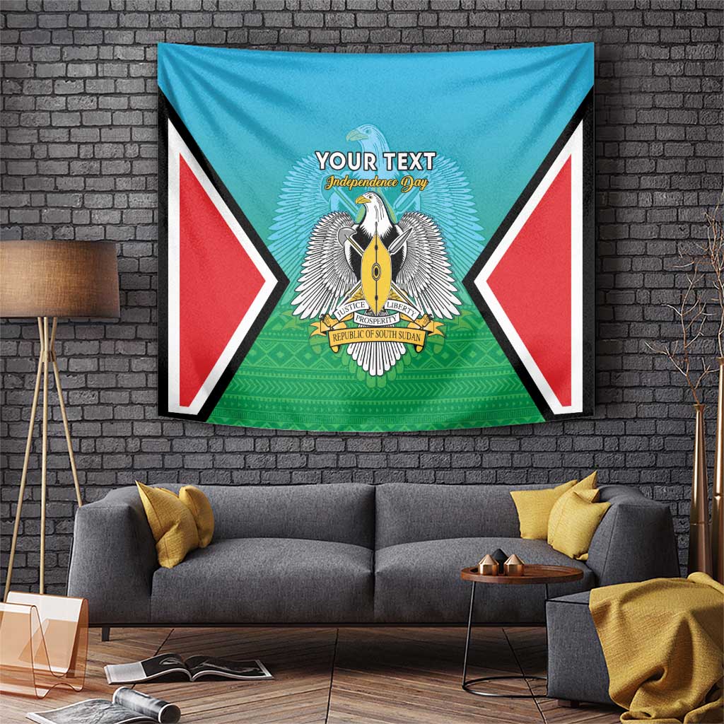 Personalised South Sudan Independence Day Tapestry Coat Of Arms With Flag Map