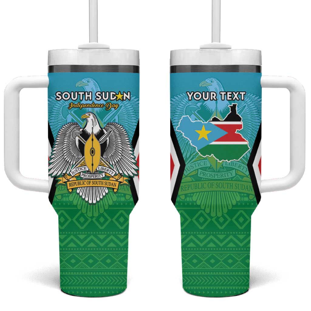 Personalised South Sudan Independence Day Tumbler With Handle Coat Of Arms With Flag Map - Wonder Print Shop