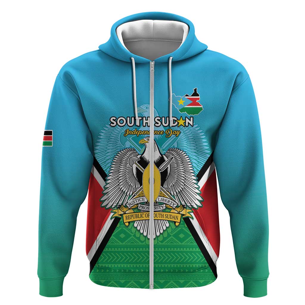 Personalised South Sudan Independence Day Zip Hoodie Coat Of Arms With Flag Map - Wonder Print Shop