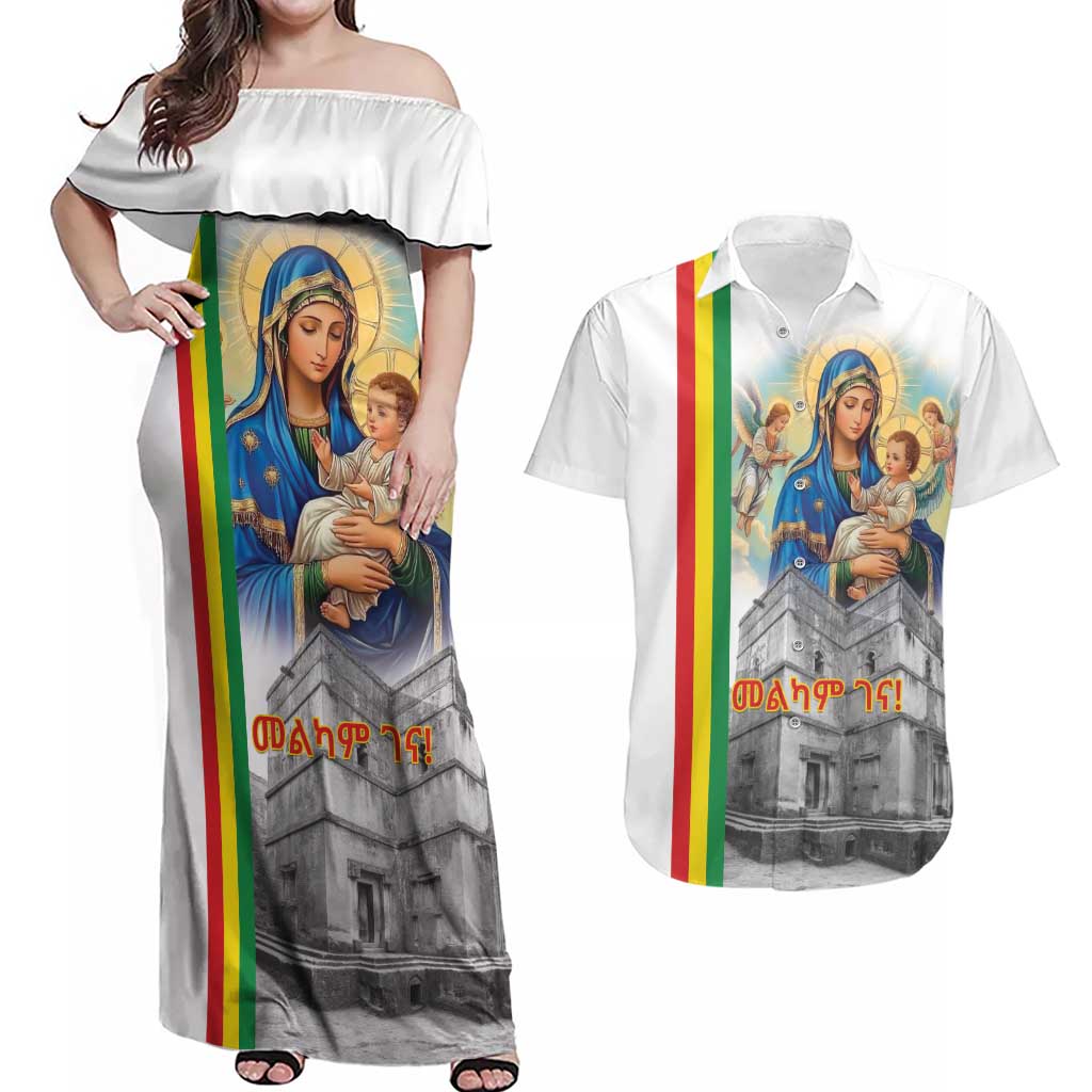 Ethiopian Christmas Couples Matching Off Shoulder Maxi Dress and Hawaiian Shirt Saint Mary Lalibela Churches