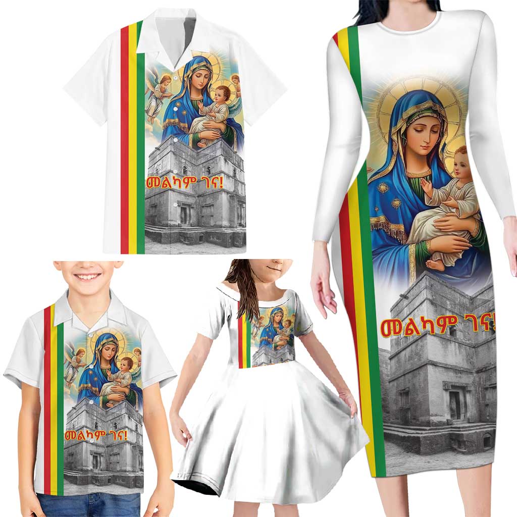 Ethiopian Christmas Family Matching Long Sleeve Bodycon Dress and Hawaiian Shirt Saint Mary Lalibela Churches