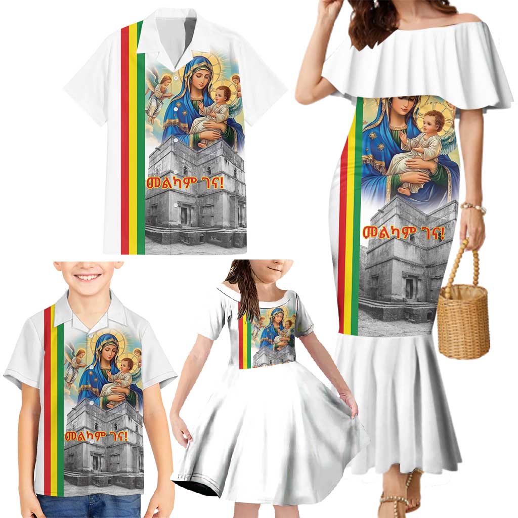 Ethiopian Christmas Family Matching Mermaid Dress and Hawaiian Shirt Saint Mary Lalibela Churches