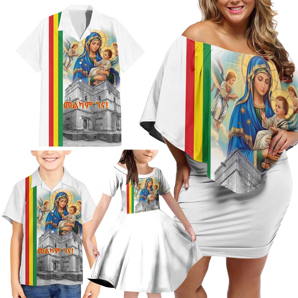 Ethiopian Christmas Family Matching Off Shoulder Short Dress and Hawaiian Shirt Saint Mary Lalibela Churches