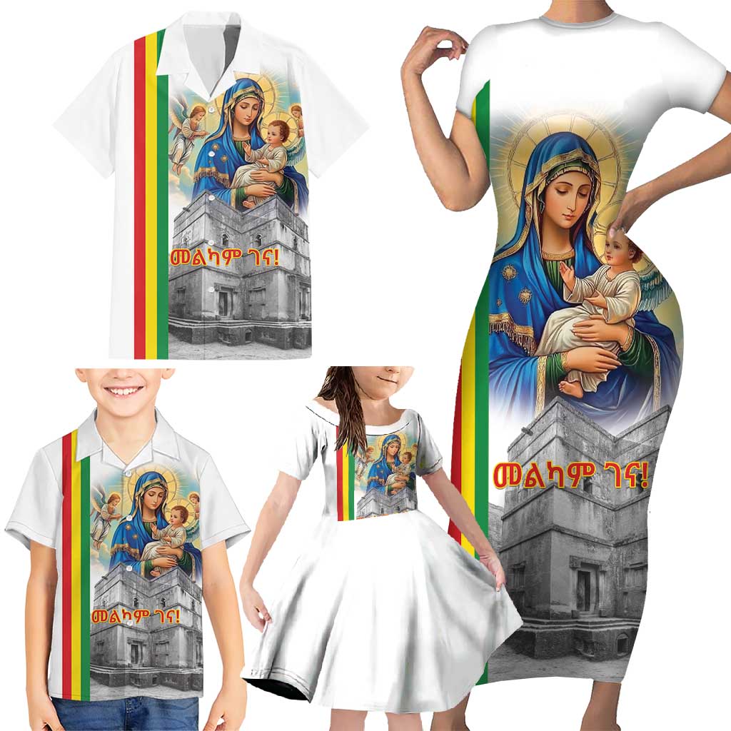 Ethiopian Christmas Family Matching Short Sleeve Bodycon Dress and Hawaiian Shirt Saint Mary Lalibela Churches