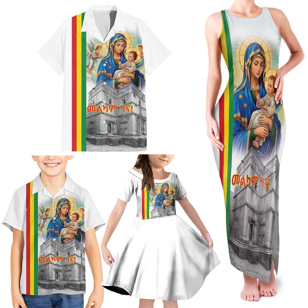 Ethiopian Christmas Family Matching Tank Maxi Dress and Hawaiian Shirt Saint Mary Lalibela Churches