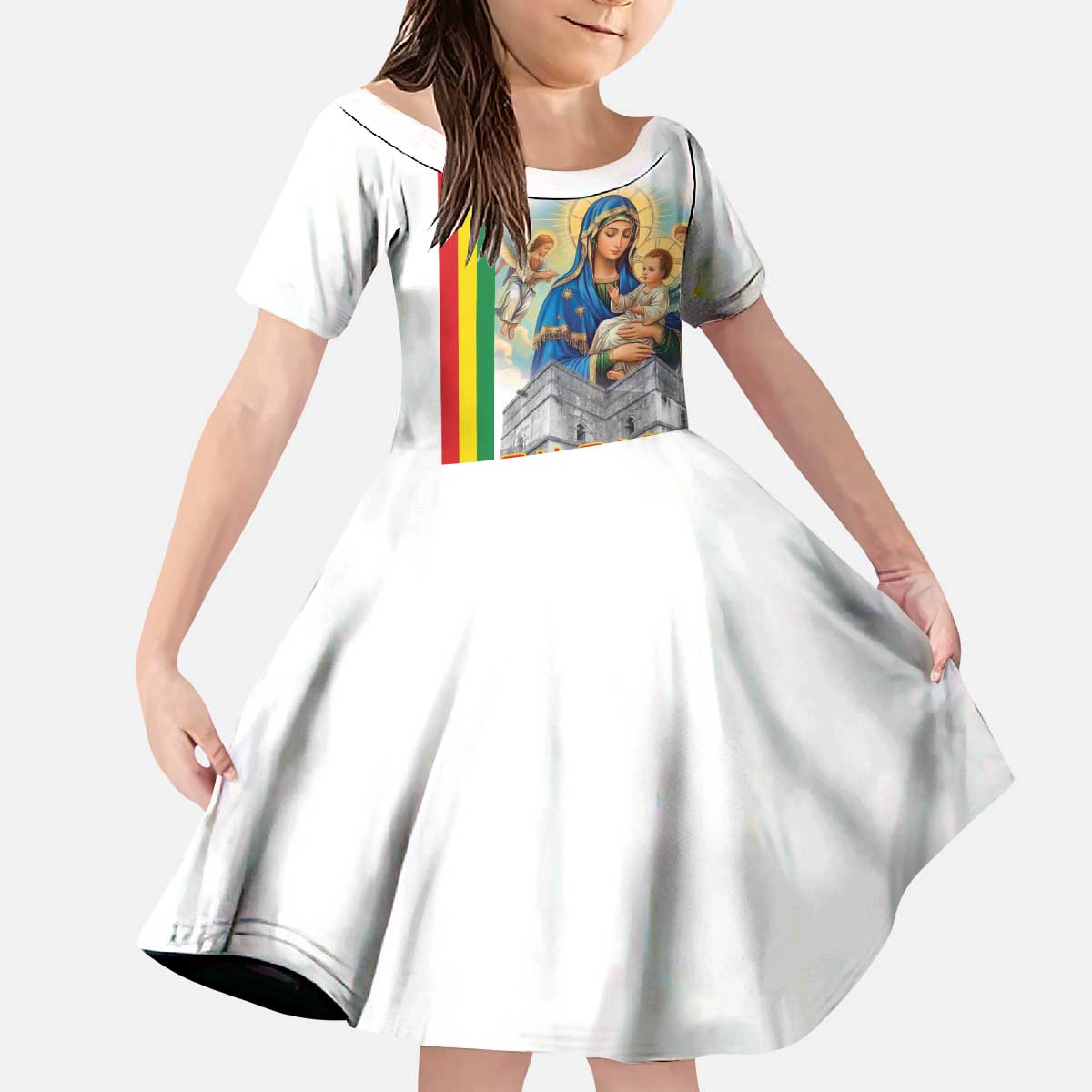 Ethiopian Christmas Kid Short Sleeve Dress Saint Mary Lalibela Churches - Wonder Print Shop