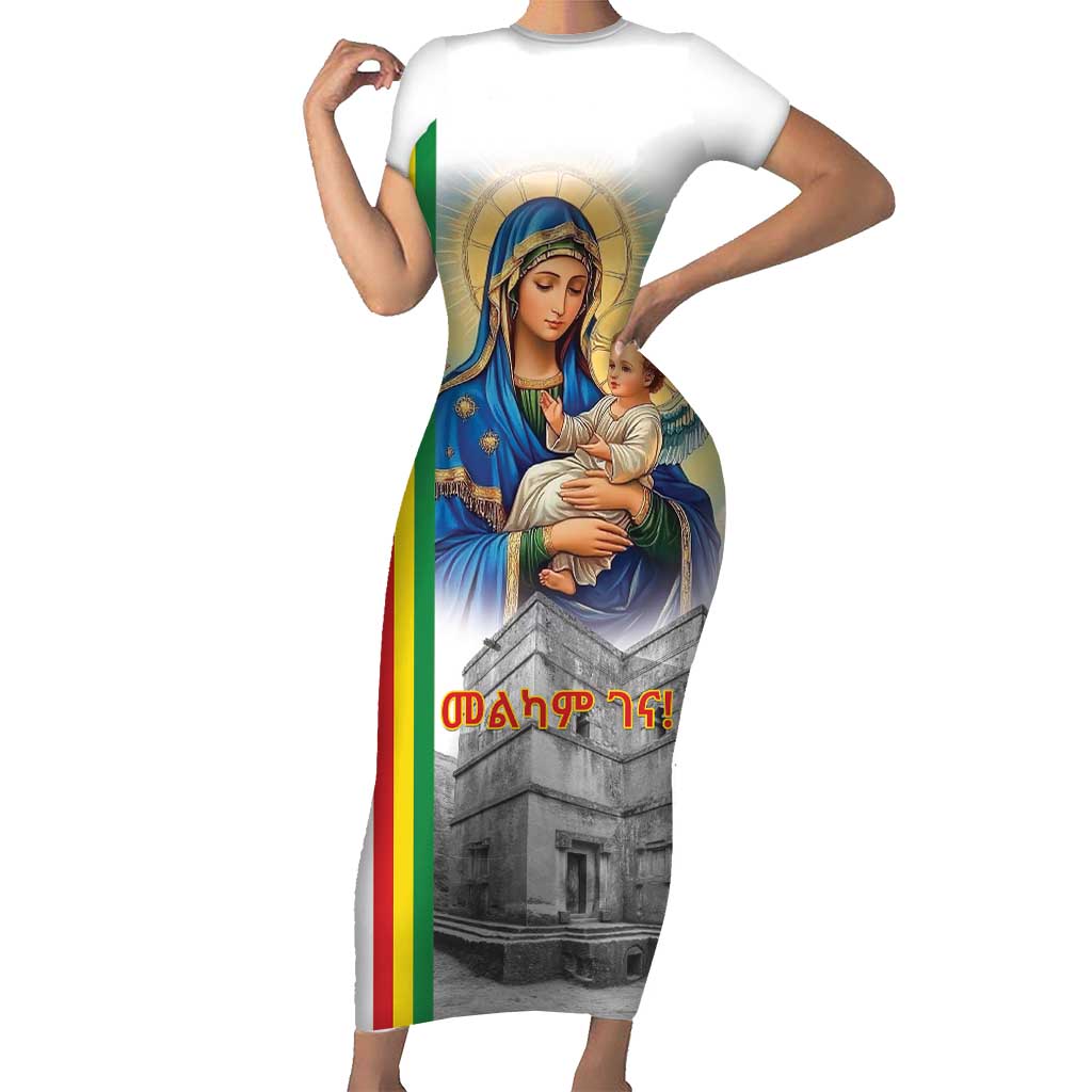 Ethiopian Christmas Short Sleeve Bodycon Dress Saint Mary Lalibela Churches