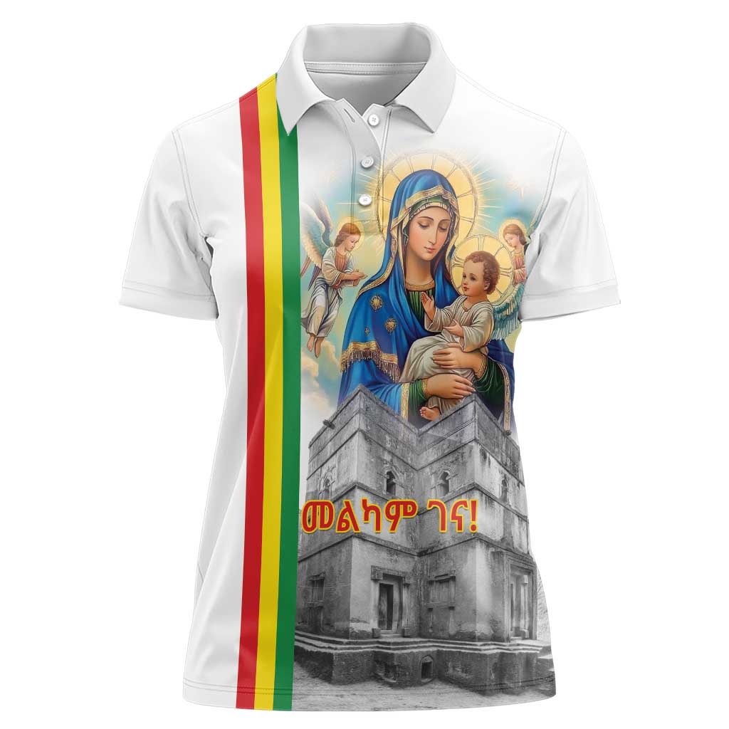 Ethiopian Christmas Women Polo Shirt Saint Mary Lalibela Churches