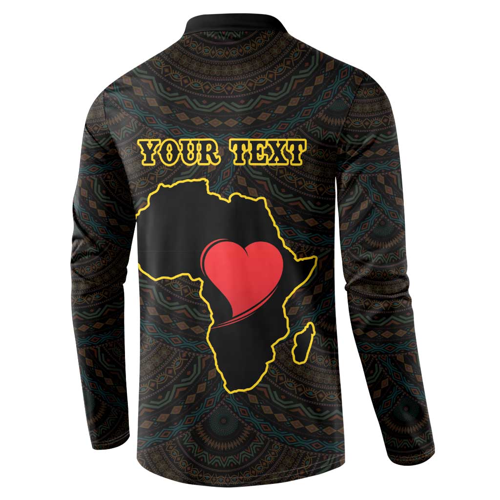Dark hooded button sweatshirt with teal pattern and red heart map graphic, yellow outline