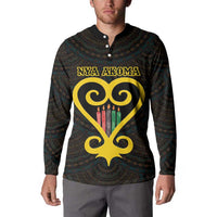 Dark patterned hooded button sweatshirt with gold heart-candle graphic