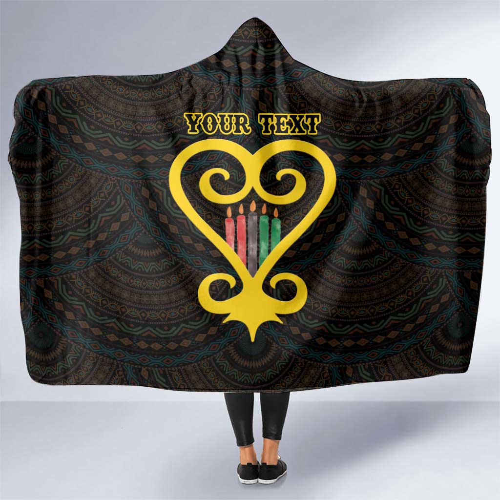 Personalised Happy Black Love Day Hooded Blanket Sankofa Heart With Adinkra Pattern