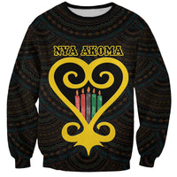 Unisex dark sweatshirt with tribal pattern, 'NYA AKOMA' and heart emblem front