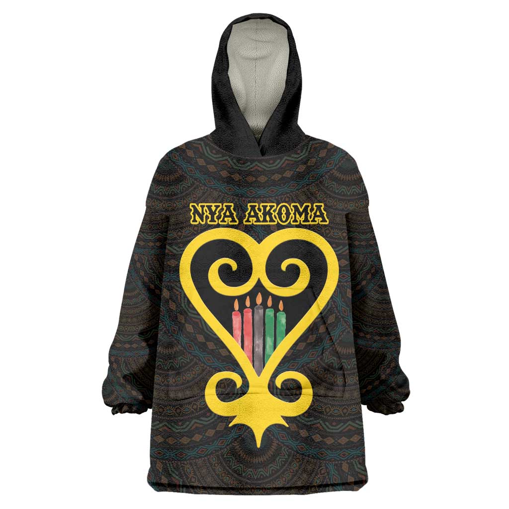 Personalised Happy Black Love Day Wearable Blanket Hoodie Sankofa Heart With Adinkra Pattern