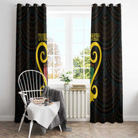 Black patterned curtain panels with yellow heart and candles, custom text, top hooks