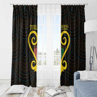 Black patterned window curtains with yellow heart and candles, custom text on side panels