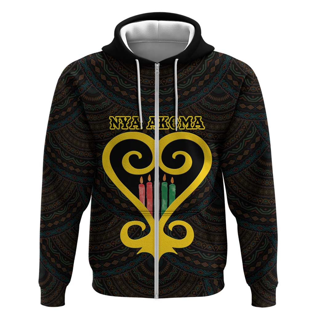 Personalised Happy Black Love Day Zip Hoodie Sankofa Heart With Adinkra Pattern - Wonder Print Shop