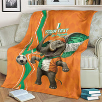 Orange football blanket with elephant in green-white scarf, YOUR TEXT panel