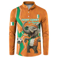 Orange football button sweatshirt with elephant mascot graphic and Ivory Coast text