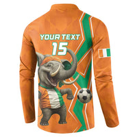 Orange sweatshirt back closeup with Your Text 15, elephant and green stripes