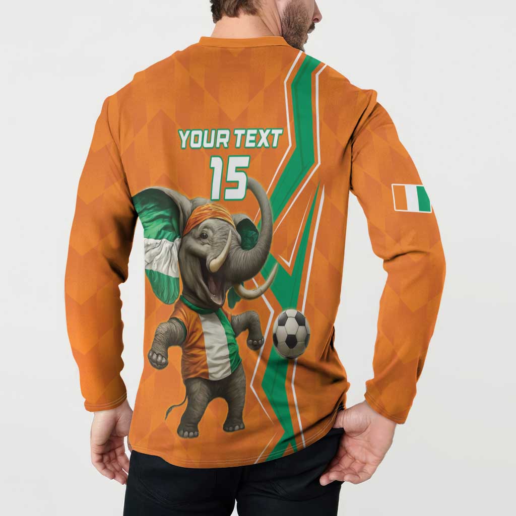 Orange football button sweatshirt back with elephant, soccer ball, and Your Text 15