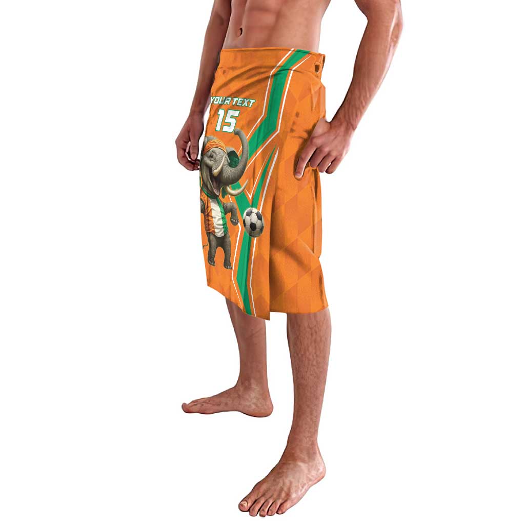 Orange football wrap skirt with green trim and elephant ball graphic, shown from side
