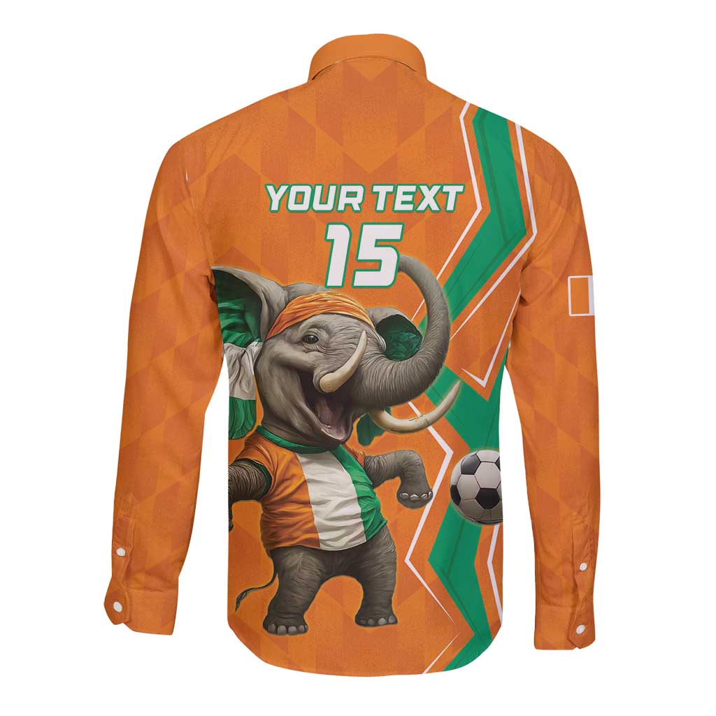 Orange long-sleeve button football shirt back with elephant, YOUR TEXT, number 15