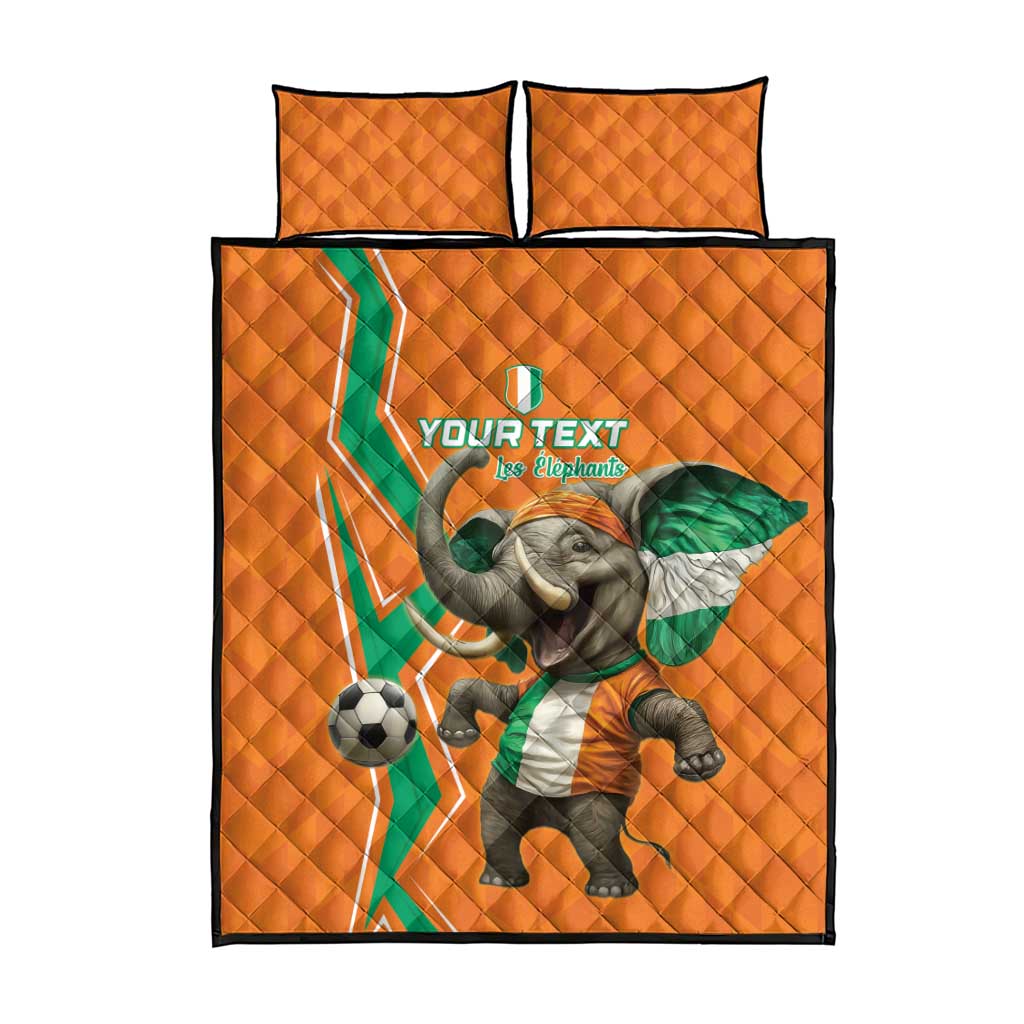 Orange football quilt bed set with elephant football artwork, two matching pillows included.