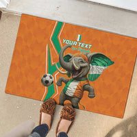 Orange rubber doormat with elephant football graphic, custom text, and soccer ball