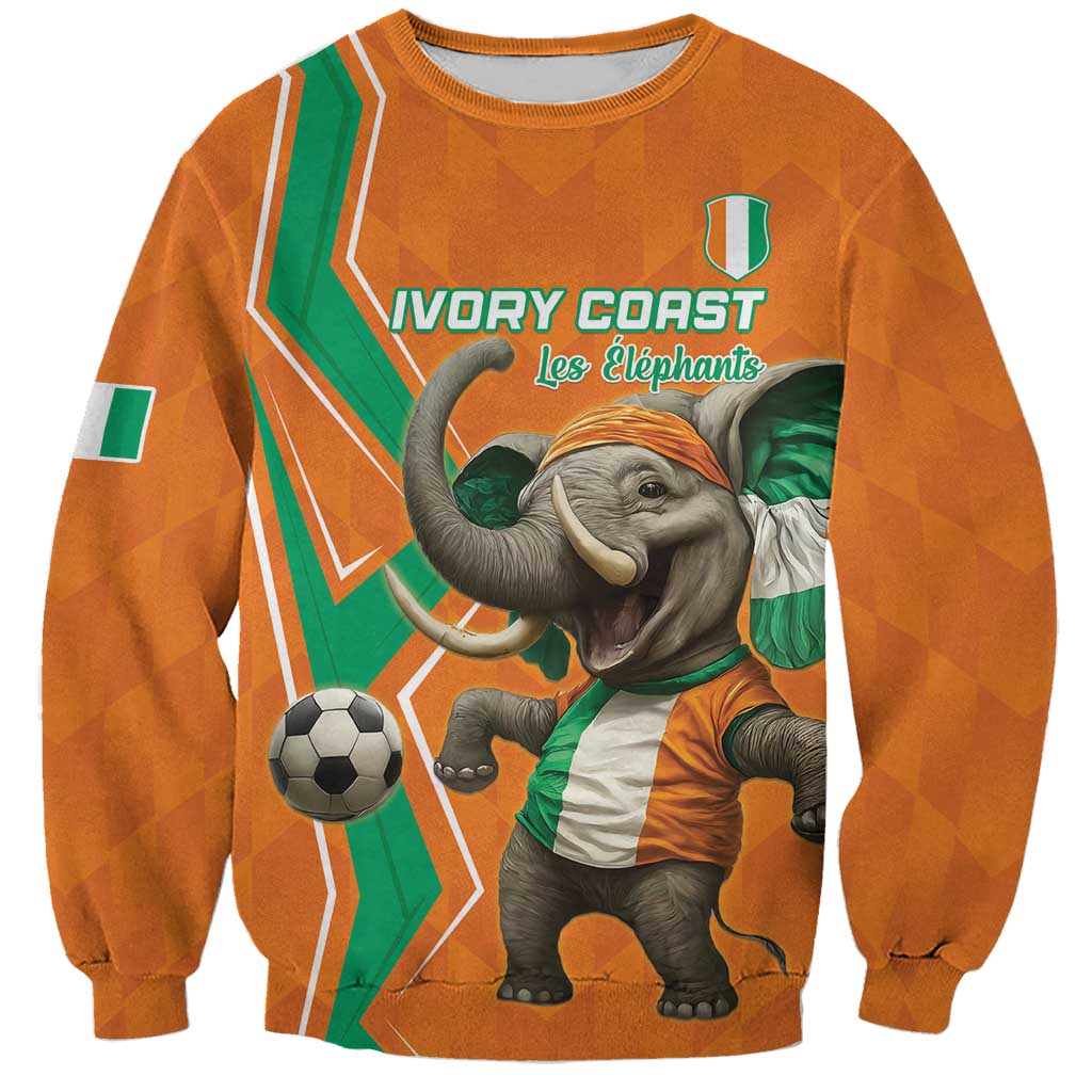 Unisex orange football sweatshirt with crew neck and elephant graphic, Ivory Coast text