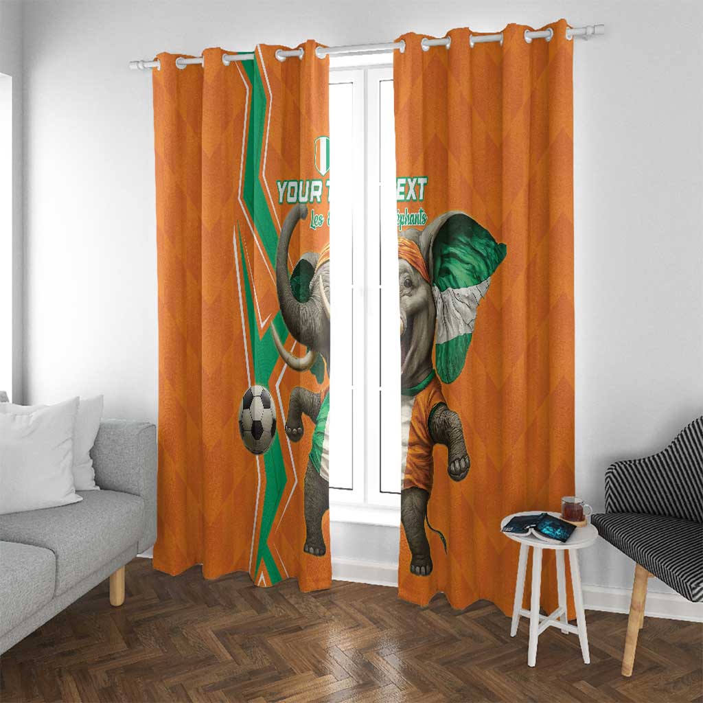 Orange window curtains with elephant graphic, green-and-white flag accents, and football icon