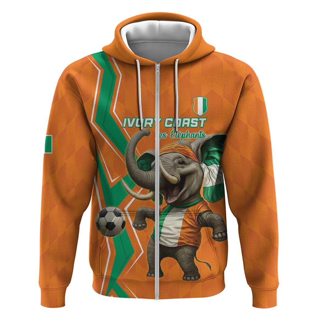 Custom Ivory Coast Football Zip Hoodie Go Les Elephants - Wonder Print Shop