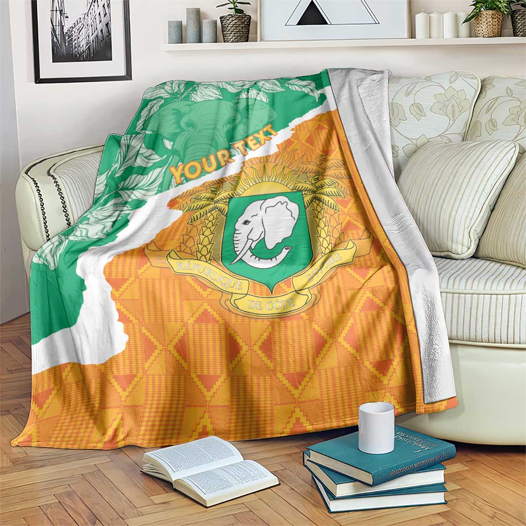 Custom throw blanket with Ivory Coast map, green/orange elephant coat of arms