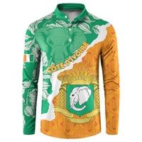 Green and orange button-up sweatshirt with elephant crest front graphic