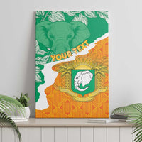 Canvas wall art of green elephant and orange coat of arms, “YOUR TEXT” across the design