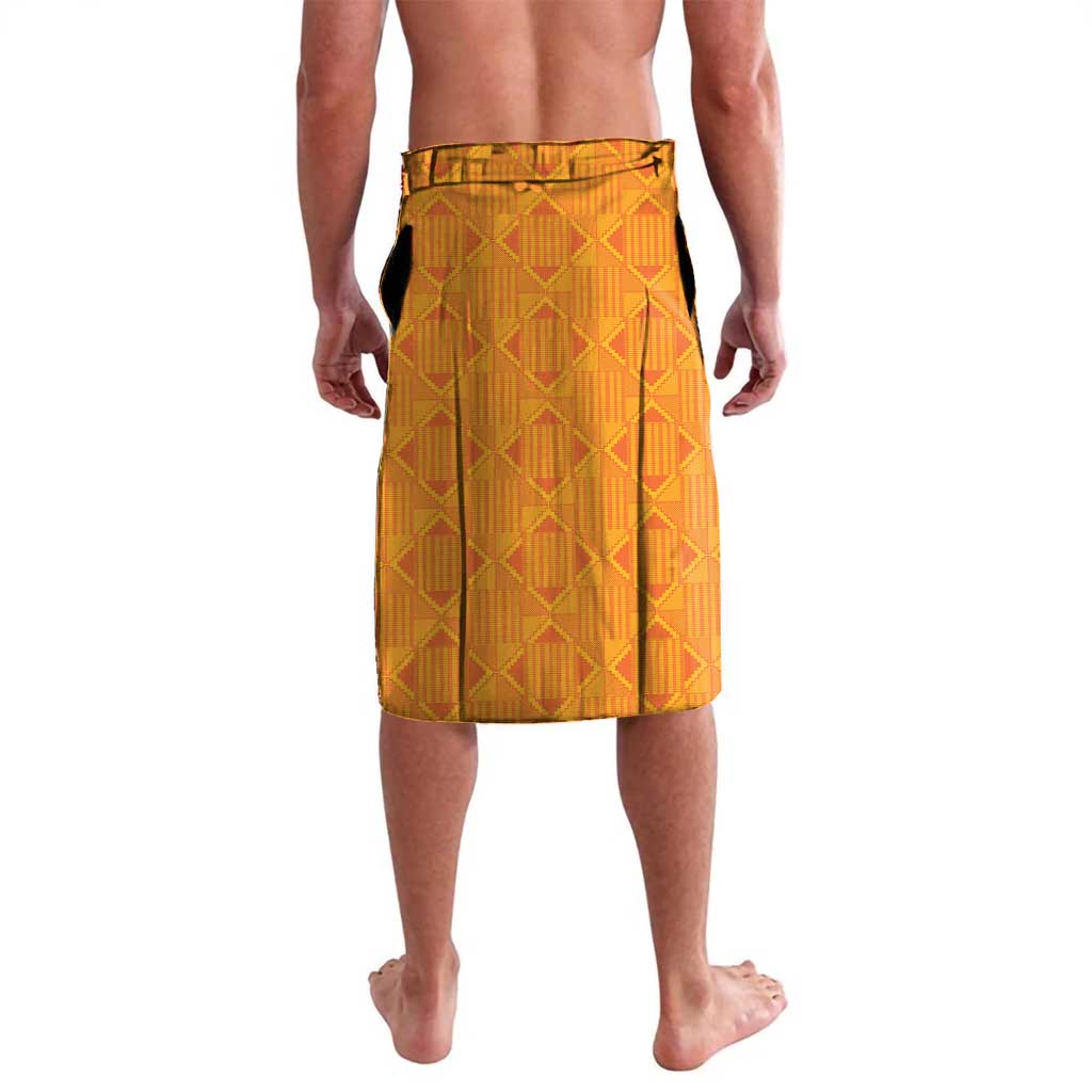 Orange lavalava wrap skirt with geometric pattern and elastic waistband