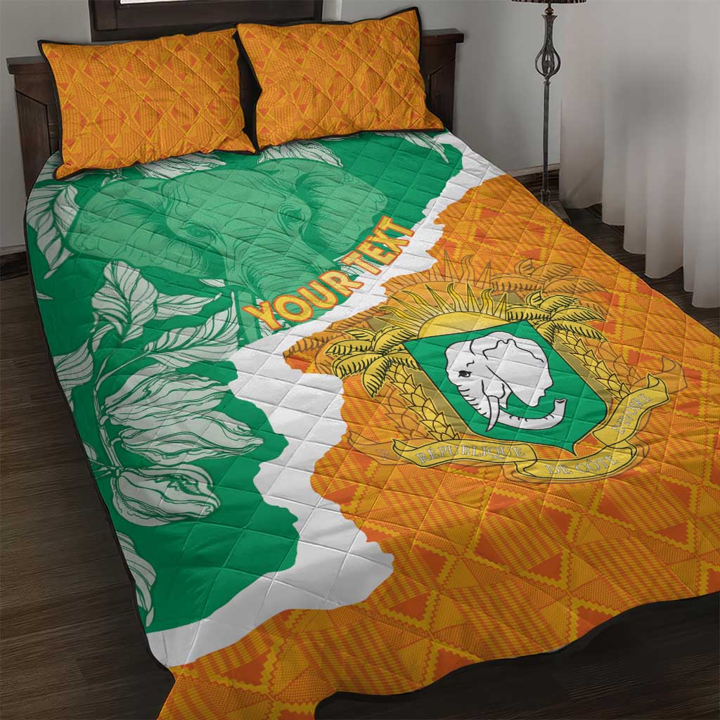 Personalised Ivory Coast Quilt Bed Set Elephant With Coat Of Arms - Wonder Print Shop