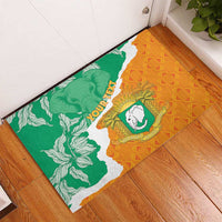 Ivory Coast elephant coat of arms rubber doormat with orange and green, custom text
