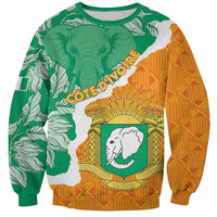 Unisex sweatshirt with Ivory Coast map, elephant crest, green and orange print