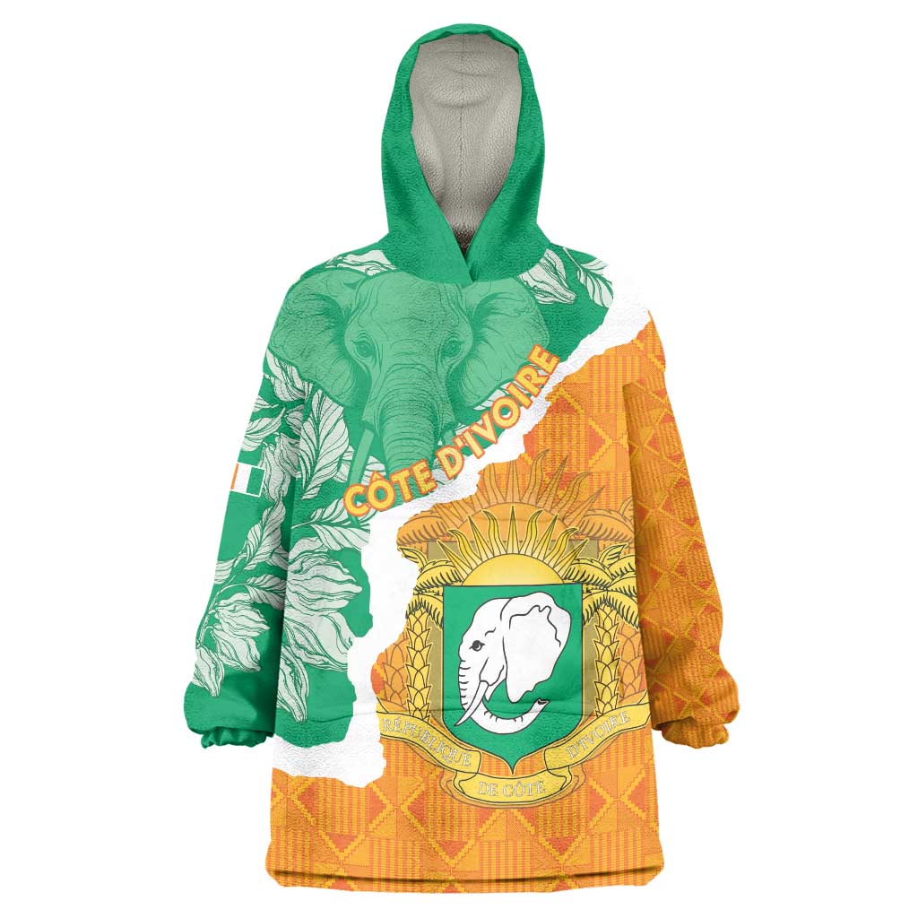 Personalised Ivory Coast Wearable Blanket Hoodie Elephant With Coat Of Arms