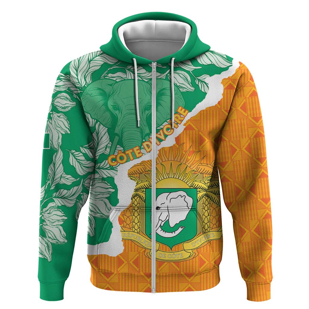 Personalised Ivory Coast Zip Hoodie Elephant With Coat Of Arms - Wonder Print Shop