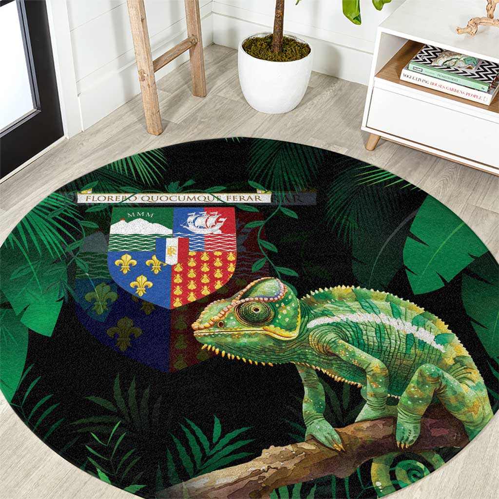 Reunion Island Round Carpet Furcifer Pardalis With Coat Of Arms - Wonder Print Shop