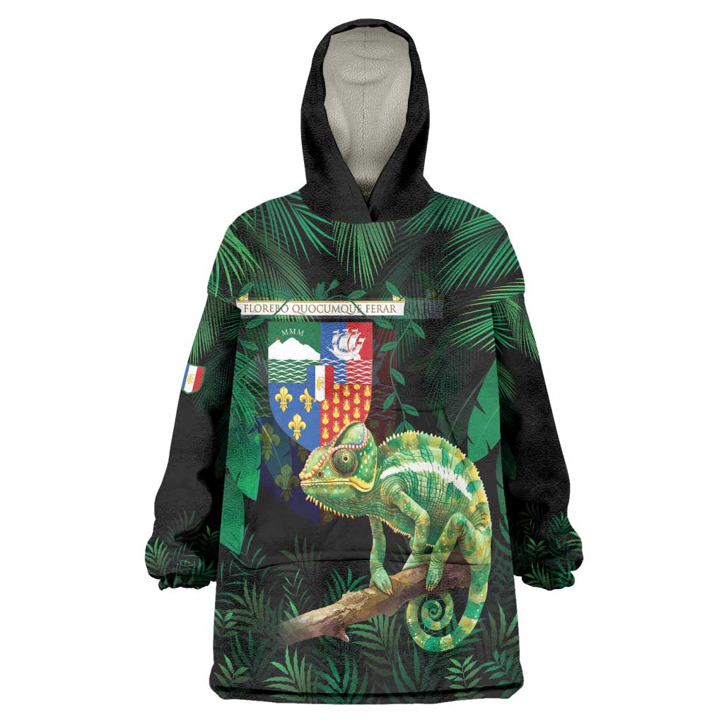 Reunion Island Wearable Blanket Hoodie Furcifer Pardalis With Coat Of Arms