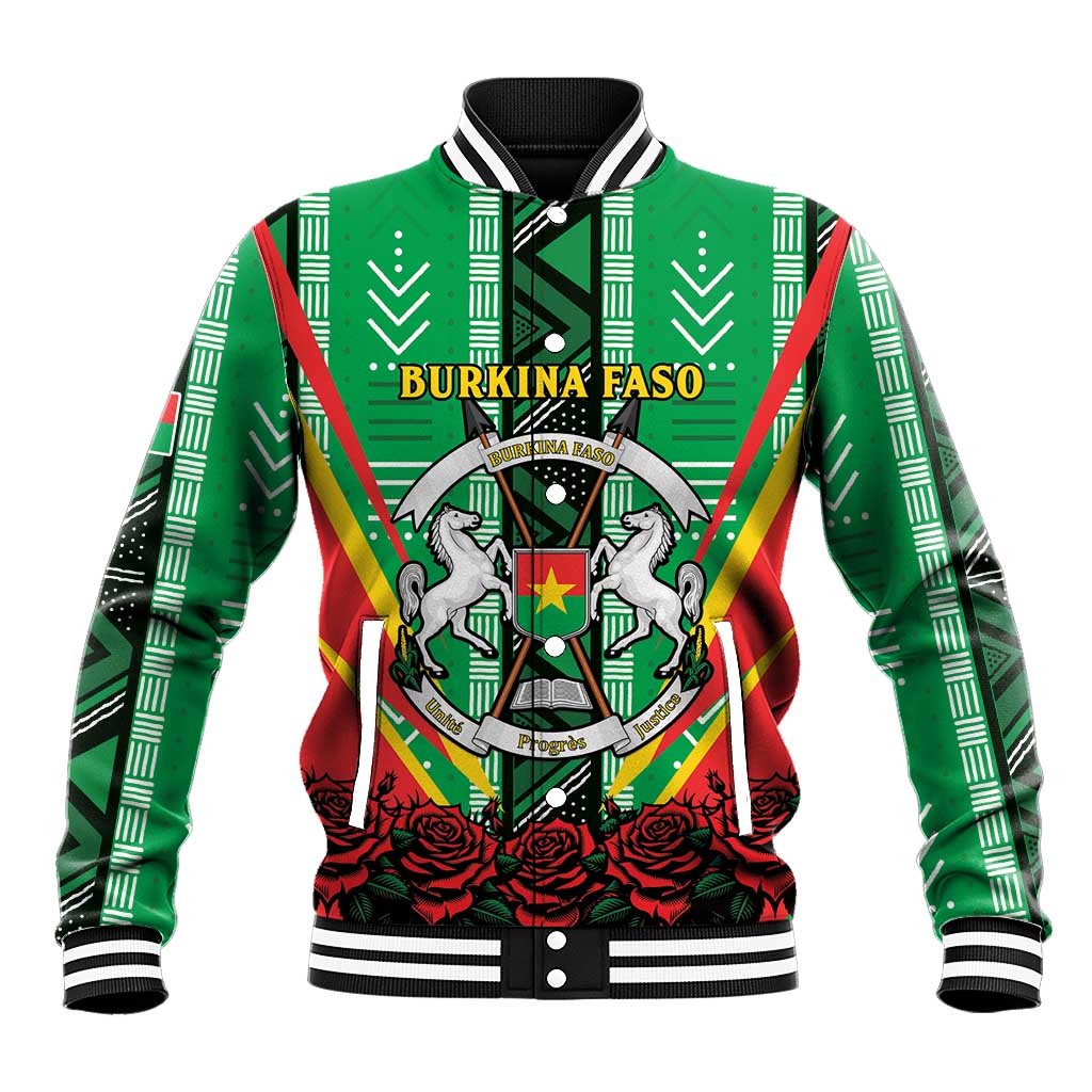 Personalised Burkina Faso Baseball Jacket Coat Of Arms Bogolan Pattern