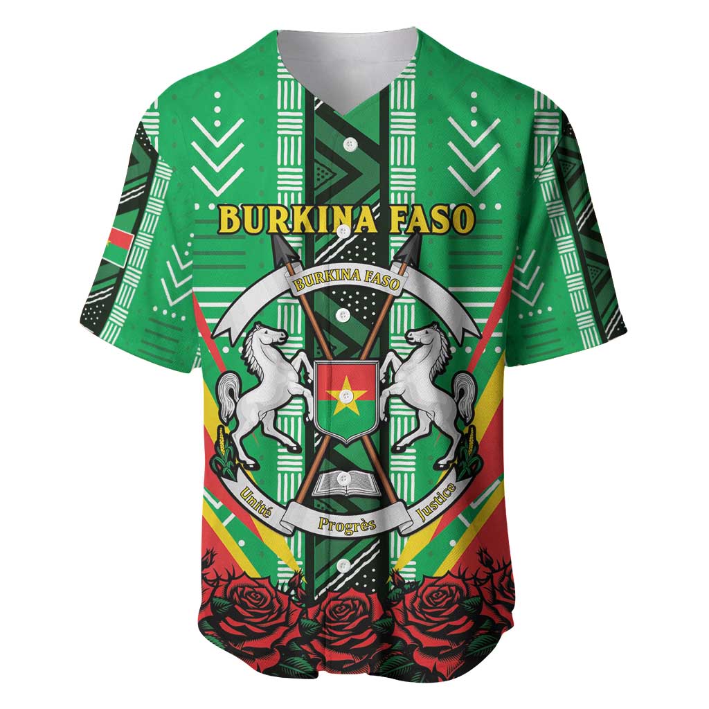 Personalised Burkina Faso Baseball Jersey Coat Of Arms Bogolan Pattern