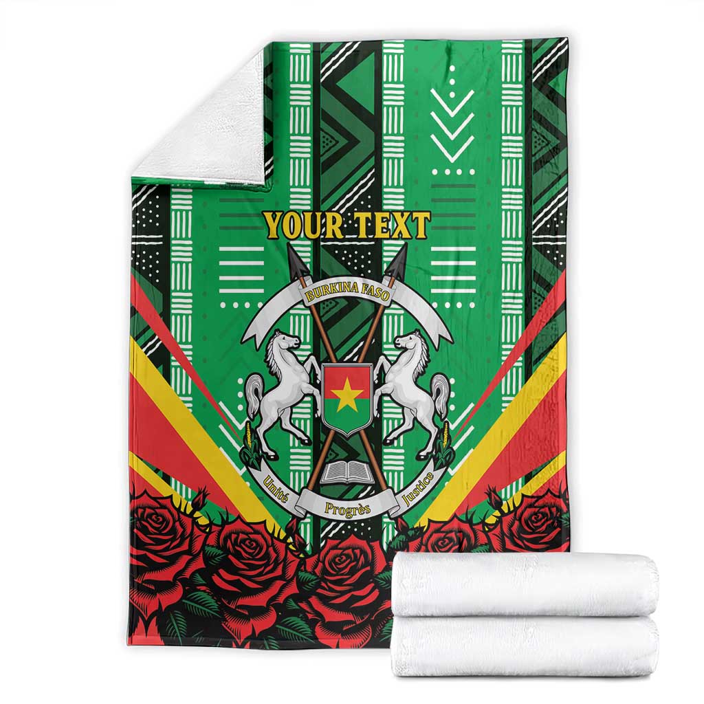 Green personalised blanket with coat of arms crest, “YOUR TEXT”, and red roses hem