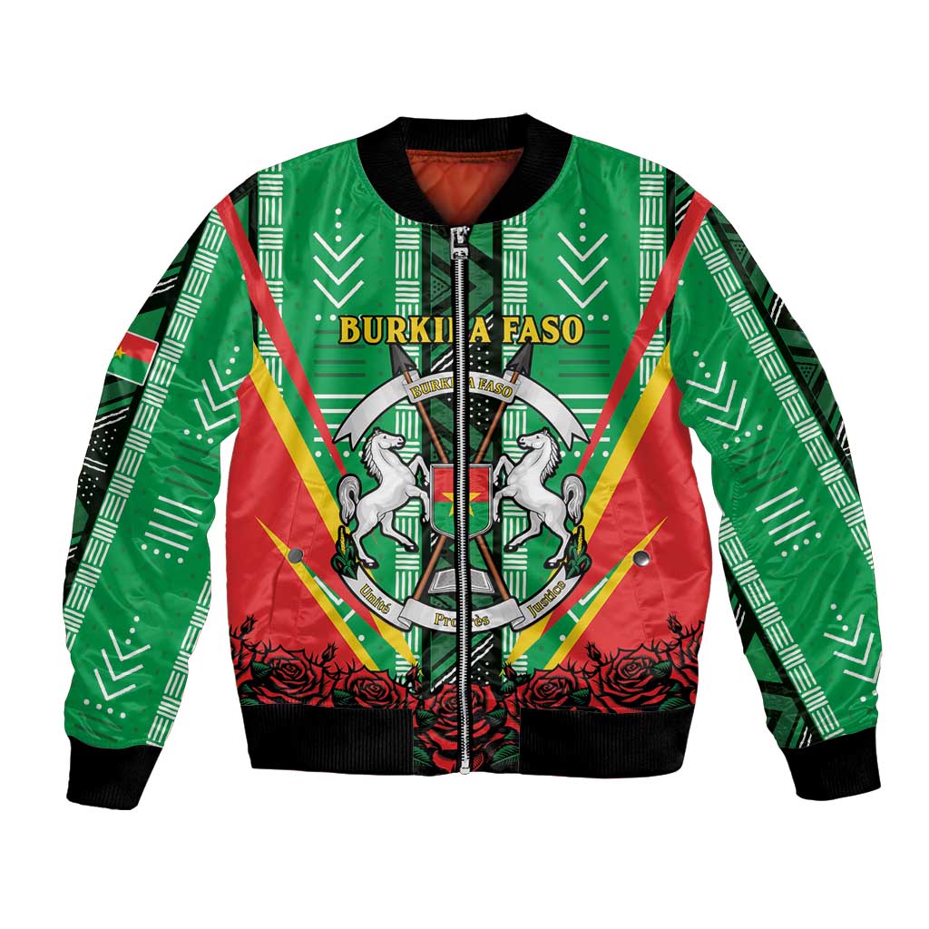 Personalised Burkina Faso Bomber Jacket Coat Of Arms Bogolan Pattern