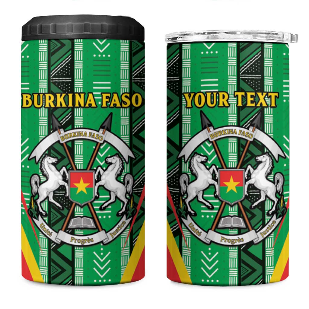 Personalised Burkina Faso 4 in 1 Can Cooler Tumbler Coat Of Arms Bogolan Pattern